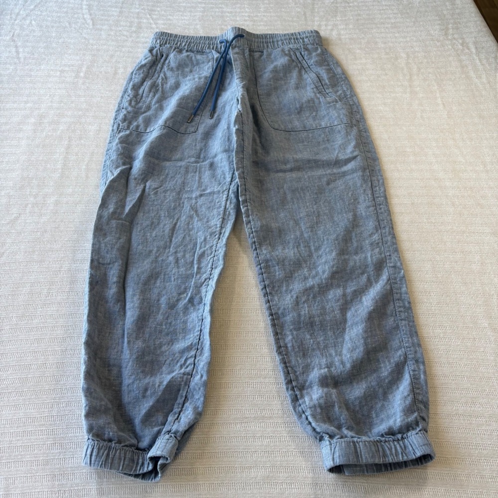 Athleta Cabo 100% Linen Jogger Pants Blue Chambray 4P Petite 531704